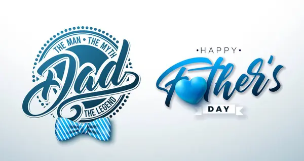 Happy Fathers Day Wenskaart Ontwerp Met Hart Strippen Strik Lichte Rechtenvrije Stockillustraties