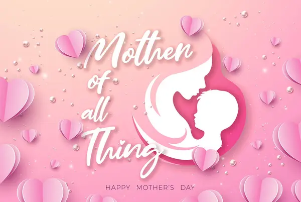 Happy Mothers Day Disegno Biglietto Auguri Con Cuori Carta Donna Illustrazione Stock