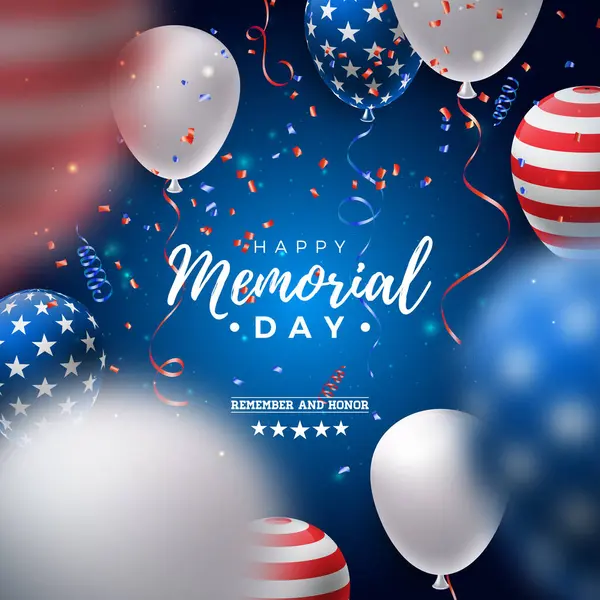 Memorial Day Usa Vector Design Template American Flag Air Balloon — Stock Vector