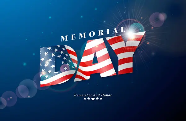 Memorial Day Usa Vector Design Template Con Bandiera Americana Etichetta Vettoriali Stock Royalty Free