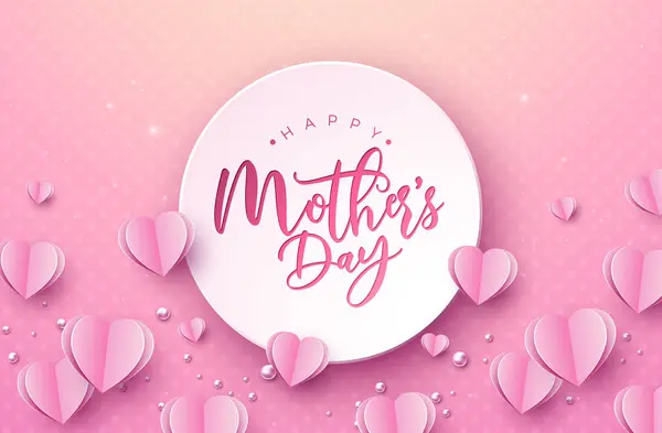 Happy Mothers Day Banner Postal Con Corazones Papel Tipografía Carta Vector de stock