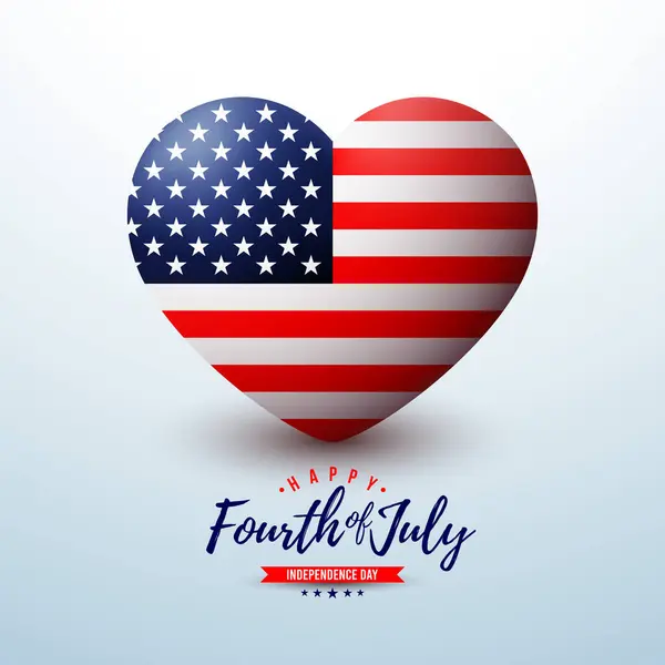 7月4日独立日 Usa矢量插图 心中有美国国旗 7月4日全国庆典设计 在横幅 贺卡的光背景上写字 免版税图库矢量图片