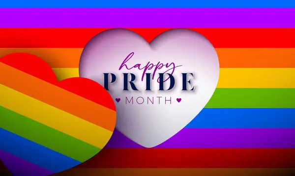 Lgbtq Pride Month Ilustracja Wyciętym Symbolem Serca Tle Tęczowej Flagi Grafika Wektorowa