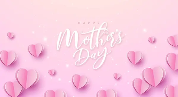Anneler Günün Kutlu Olsun Pembe Arkaplanda Kağıt Kalpler Tipografi Mektubu Stok Illüstrasyon