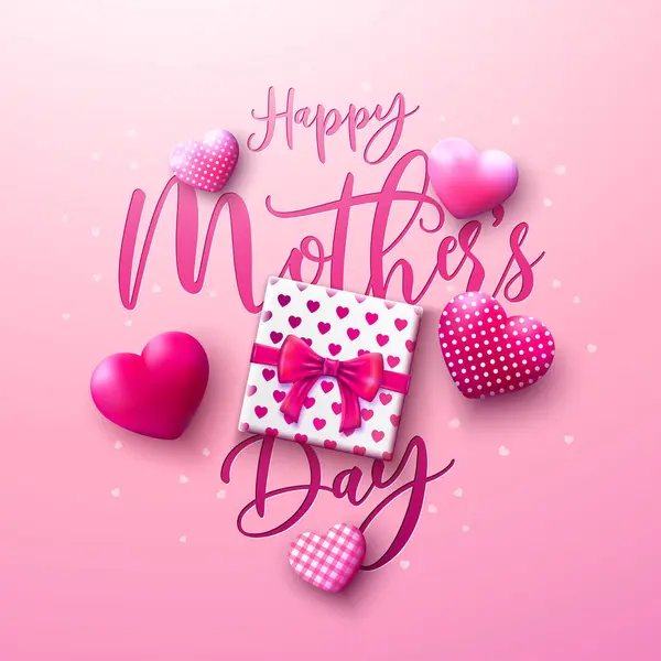 Happy Mothers Day Greeting Card Design Hearts Gift Box Pink Stock Illustration