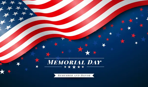 Memorial Day Usa Vector Illustration American Flag Falling Colorful Star Vetores De Stock Royalty-Free