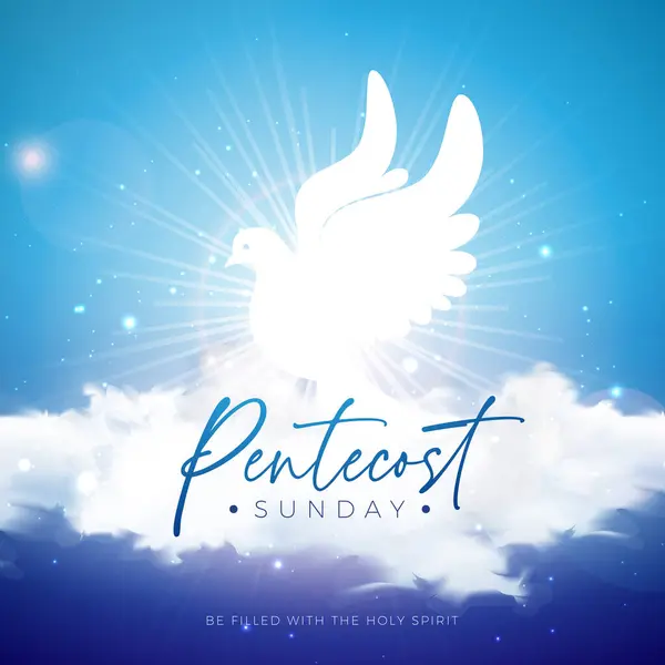 Ятдесятниця Недільного Християнського Свята Ілюстрація Білою Літаючою Горою Хмарою Блакитному Векторна Графіка