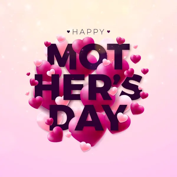 Happy Mothers Day Illustration Hearts Typography Letter Pink Background Inglés Ilustraciones de stock libres de derechos