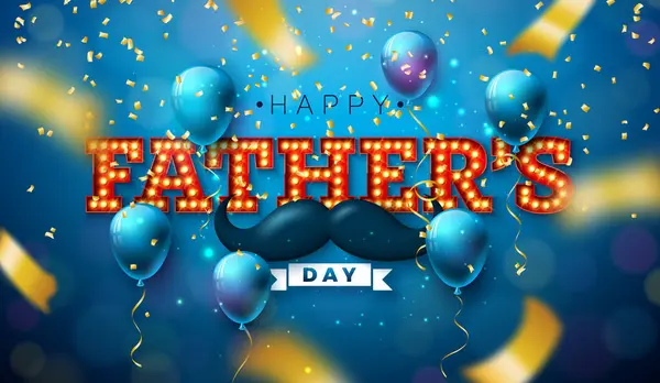 Happy Fathers Day Projekt Kartki Gold Falling Confetti Balon Party Grafika Wektorowa