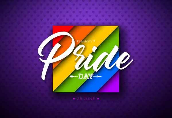 Glad Pride Day Hbtq Illustration Med Typografi Bokstäver Och Regnbågens Stockvektor
