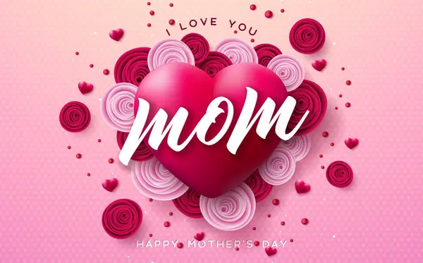 Happy Mothers Day Biglietto Auguri Design Con Colorato Rosa Fiore Vettoriale Stock