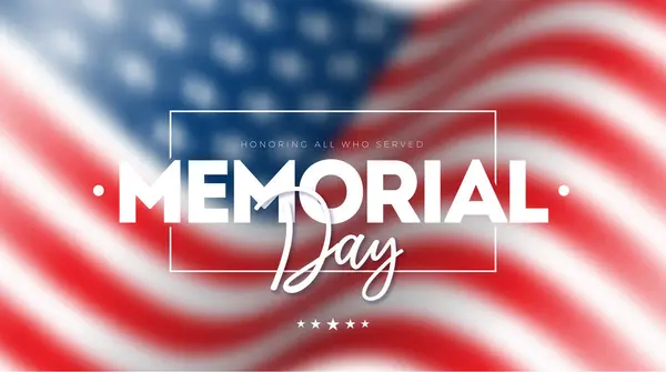 Memorial Day Usa Vector Design Typography Lettering Blurred American Flag Ilustración de stock