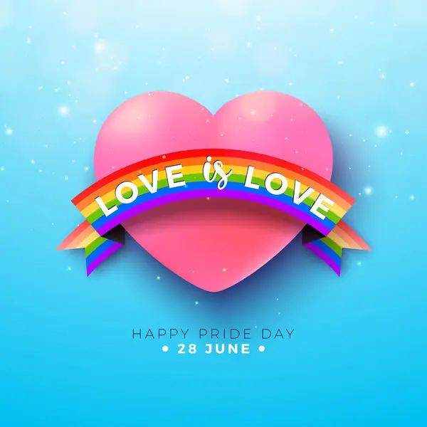Happy Pride Day Lgbtq Ilustrace Růžovým Srdcem Duhovou Stuhou Modrém Royalty Free Stock Ilustrace