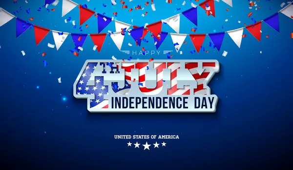 7月4日 ダークブルーバックグラウンドのスターシンボルとパーティーバルーンでアメリカの旗とのアメリカのベクターイラスト 7月4日 タイポグラフィによる国民祝賀デザイン ロイヤリティフリーストックベクター