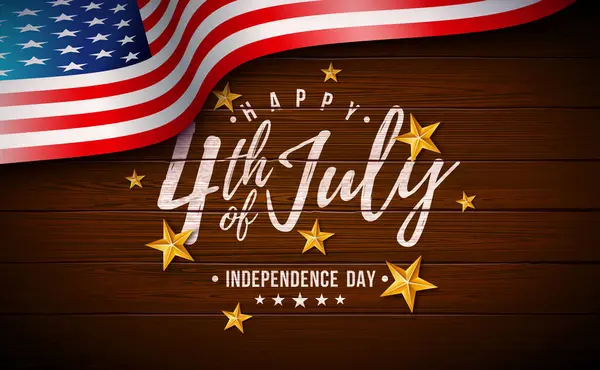 Lipca Dzień Niepodległości Usa Wektor Ilustracja Amerykańskiej Flagi Złota Gwiazda Wektor Stockowy