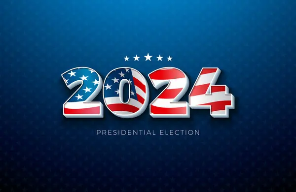 Usa 2024 Presidentiële Verkiezingsbanner Illustratie Met Amerikaanse Vlag Tekst Label Stockvector