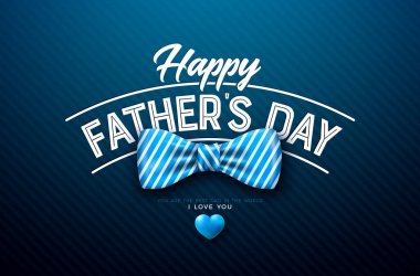 Mavi Arkaplanda Papyon ve Tipografi Mektuplu Babalar Günü tebrik kartı tasarımınız kutlu olsun. En İyi Baba için Vektör Kutlama Çizimi. Banner ve Flyer kartpostalları için Babalar Günü Şablonu