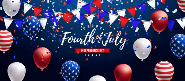 Липня День Незалежності Сша Векторні Ілюстрації Американським Прапором Party Balloon Ліцензійні Стокові Вектори