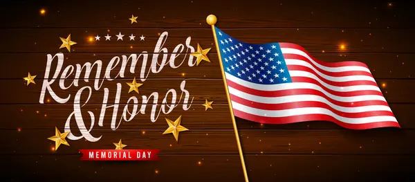 Memoriał Day Usa Banner Illustration American Flag Gold Star Typography Wektor Stockowy