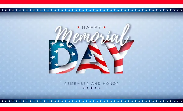 Memorial Day Usa Ilustracja Amerykańską Flagą Cutting Text Label Jasnoniebieskim Grafika Wektorowa
