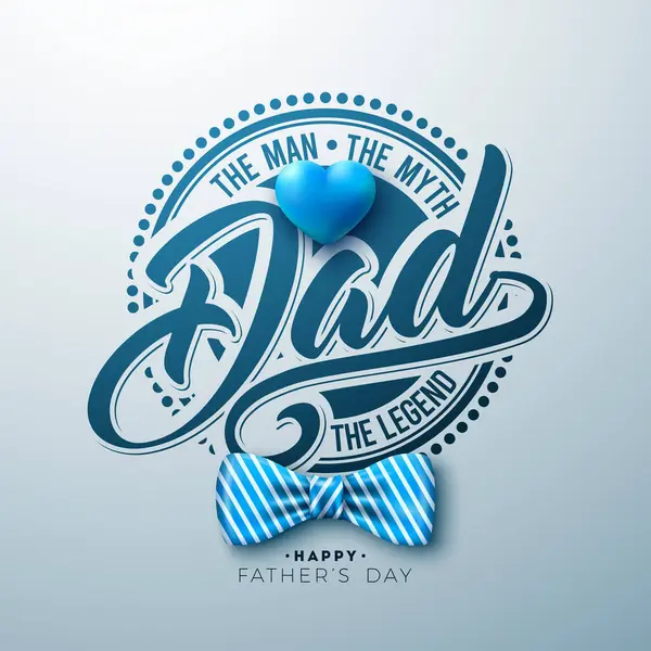 Happy Fathers Day Wenskaart Ontwerp Met Hart Strippen Strik Lichte Stockillustratie