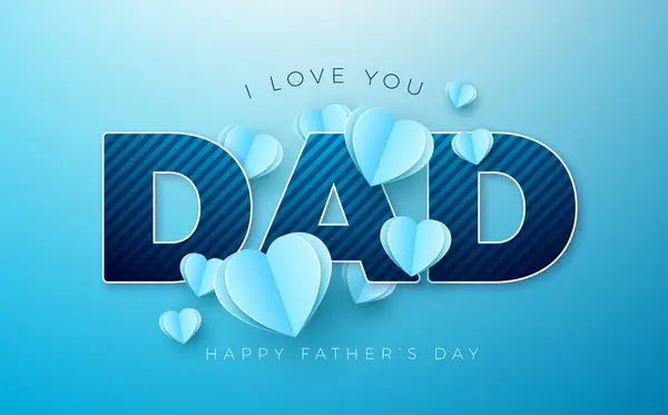 Happy Fathers Day Projekt Kartki Wąsami Latające Serce Papieru Niebieskim Wektory Stockowe bez tantiem