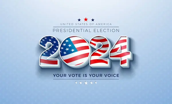 Ηπα 2024 Προεδρικό Εκλογικό Banner Εικονογράφηση Αμερικανική Σημαία Στην Ετικέτα Εικονογράφηση Αρχείου