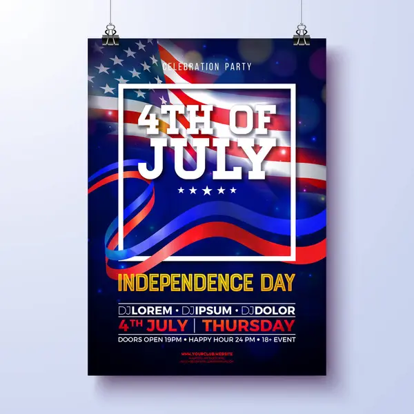 День Незалежності Сша Флаєр Ілюстрація Американським Прапором Феєрверком Векторний Четвертий Ліцензійні Стокові Вектори