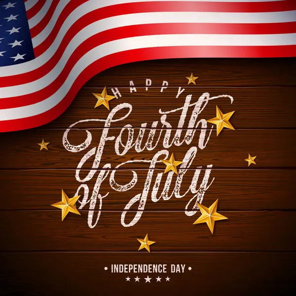 Ιουλίου Ημέρα Ανεξαρτησίας Των Ηπα Διάνυσμα Εικονογράφηση Αμερικανική Σημαία Χρυσό Διάνυσμα Αρχείου