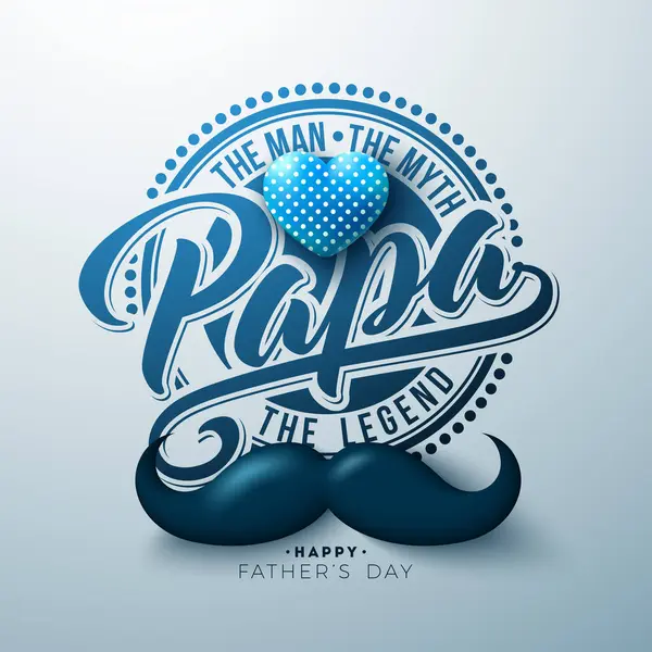 Happy Fathers Day Wenskaart Ontwerp Met Hart Snor Lichte Achtergrond Stockillustratie