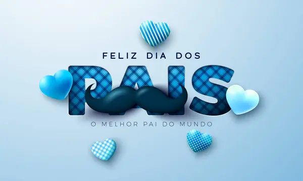 Happy Fathers Day Design Cartões Com Coração Azul Bigode Fundo Ilustrações De Bancos De Imagens Sem Royalties