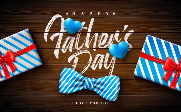 Happy Fathers Day Greeting Card Design Pruhovanou Motýlkem Modrým Srdcem Stock Vektory