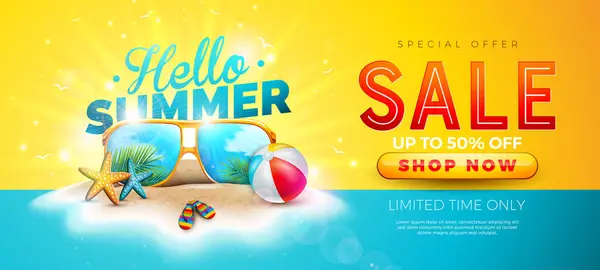 Summer Sale Design Con Gafas Sol Pelota Playa Tipografía Letras Ilustraciones De Stock Sin Royalties Gratis