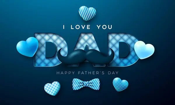 Happy Fathers Day Diseño Tarjetas Felicitación Con Precioso Corazón Bigote Ilustraciones de stock libres de derechos