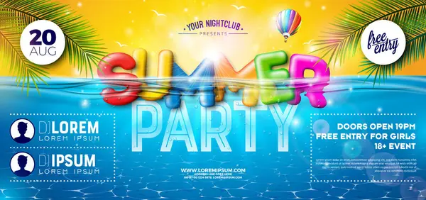 Summer Beach Party Banner Flyer Design Színes Szöveg Címkével Sunrise Jogdíjmentes Stock Vektorok