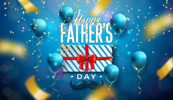 Boldog Apák Napja Köszöntő Kártya Tervezés Ajándék Dobozzal Bajusszal Fényes Jogdíjmentes Stock Illusztrációk