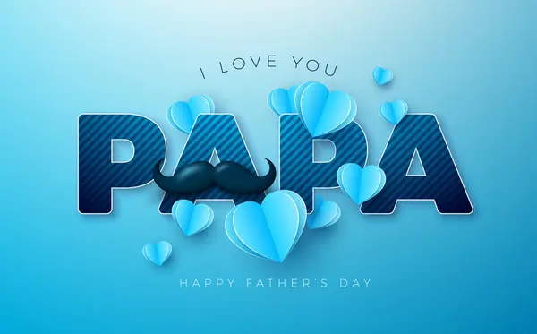 Boldog Apák Napja Köszöntő Kártya Tervezés Bajusszal Repülő Papír Szív Stock Illusztrációk