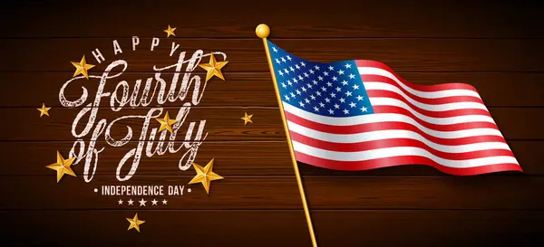 Июля День Независимости Сша Векторная Иллюстрация Американским Флагом Золотой Звездой Стоковая Иллюстрация
