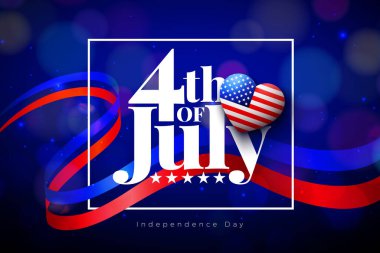 Amerika 'nın 4 Temmuz Bağımsızlık Günü Amerikan Bayrak Rengi Arkaplanındaki Typography Lettering ile. 4 Temmuz 'da Ulusal Bayrak ve Kutlama Kartı Tasarımı
