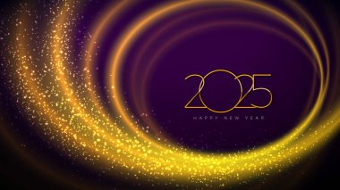 Altın Sayı ve Parlak Altın Dalga Tasarım Elementi ile Yeni Yıl 2025 'in kutlu olsun. Uçan, Kutlama Kartı, Pankart, Kutlama Posteri için Vektör Noel Tatil Sezonu Tasarımı