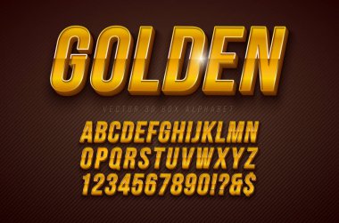 Karanlık Arkaplanda Altın Çerçeve ve Gölge ile 3d Alfabe Yazı Tipi Ayarlandı. ABC, Number and Special Characters for Banner, Poster veya Davetiye ile Modern Yazı Dizayn Koleksiyonu. Ayrılmış