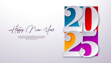 Beyaz Arkaplanda Renkli Tipografi Mektubu ile Yeni Yıl 2025 İllüzyonunuz kutlu olsun. Flyer, Banner, Tebrik Kartı, Kutlama Posteri, Parti Davetiyesi, Takvim ve Sosyal Güvenlik için Tatil Tasarımı
