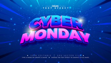 Siber Pazartesi 3D Metin Efekti Tasarımı. Gölge ile Düzenlenebilir ve Ölçeklenebilir Grafik Biçimi Efekti. Parlak Arkaplanda Mavi ve Pembe Tipografi Mektubu. Sonbahar Alışveriş Günü Tatil Resimleri