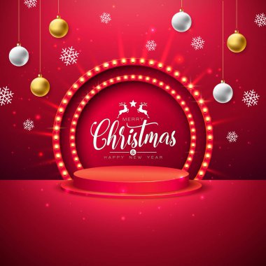 Mutlu Noeller ve Parlayan Neon Işığı Typography Lettering on Black Background ile Mutlu Yeni Yıl Resimleri. Vektör Tatil Sezonu Kutlama Kartı, Parti Pilotu, Kutlama Posteri Tasarımı