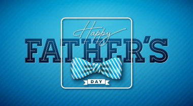 Mavi Arkaplanda Papyon ve Tipografi Mektuplu Babalar Günü tebrik kartı tasarımınız kutlu olsun. En İyi Baba için Vektör Kutlama Çizimi. Banner ve Flyer kartpostalları için Babalar Günü Şablonu