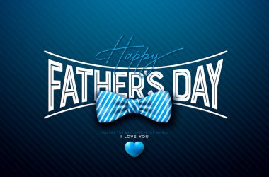 Mavi Arkaplanda Papyon ve Tipografi Mektuplu Babalar Günü tebrik kartı tasarımınız kutlu olsun. En İyi Baba için Vektör Kutlama Çizimi. Banner ve Flyer kartpostalları için Babalar Günü Şablonu