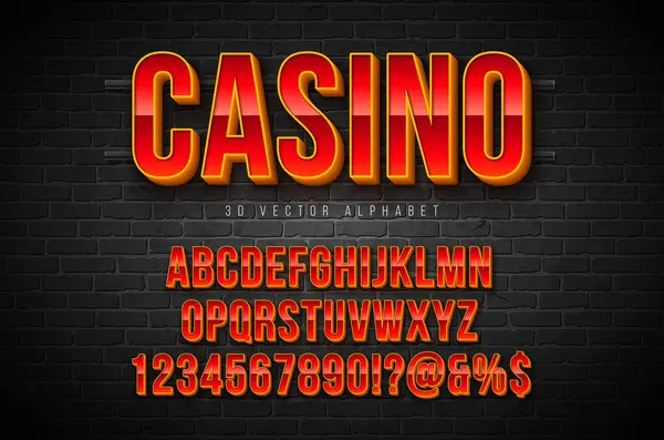 Eski Tuğla Duvarda Frame ve Shadow ile Vector 3d Alphabet Font Set. ABC, Number and Special Characters for Banner, Poster veya Davetiye ile Modern Yazı Dizayn Koleksiyonu. Katmanlı