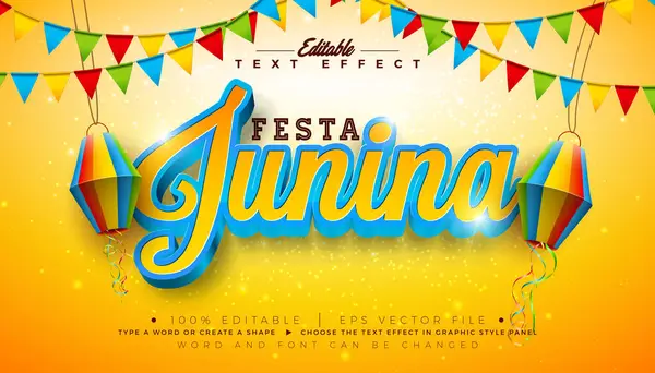 Festa Junina 3D Metin Efekti Tasarım Düzenleme ve Ölçeklenebilir Grafik Biçimi Efekti ile Typography Lettering and Shadow on Yellow Background. Parti Bayrağı ve Kağıdıyla En İyi Resim Şablonu