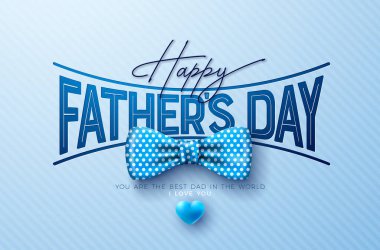 Papyon ve Açık Mavi Arkaplanda Tipografi Mektuplu Babalar Günü tebrik kartı tasarımınız kutlu olsun. En İyi Baba için Vektör Kutlama Çizimi. Banner için Babalar Günü Şablonu, Flyer