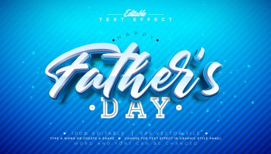 Babalar Günü 3D Metin Efekti Tasarım Düzenleme ve Ölçeklenebilir Vektör Biçim Efekti Mavi Arkaplanda Gölge ve Tipografi Harfleri ile. Premium Babalar Günü Çizim Şablonu